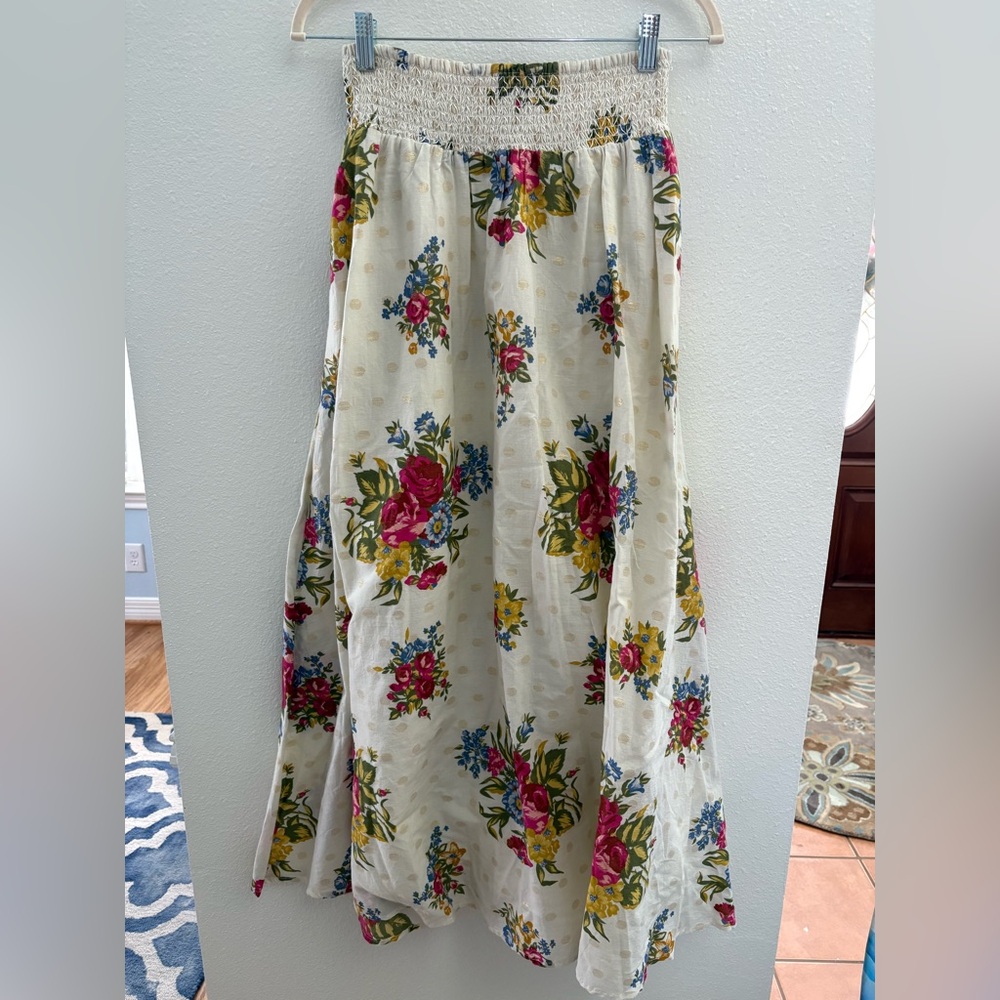 House of Harlow 1960 Floral Maxi Skirt Cream Pink 100% cotton Cottagecore